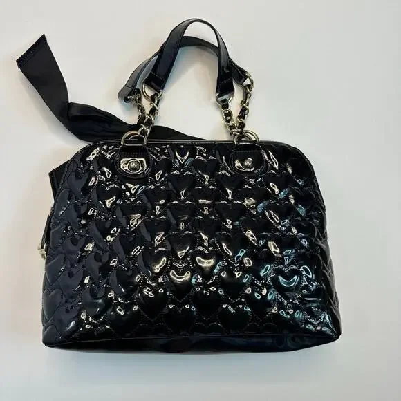 Vintage Y2K Betsey Johnson Black Patent Leather Quilted Handbag - Picture 3 of 8